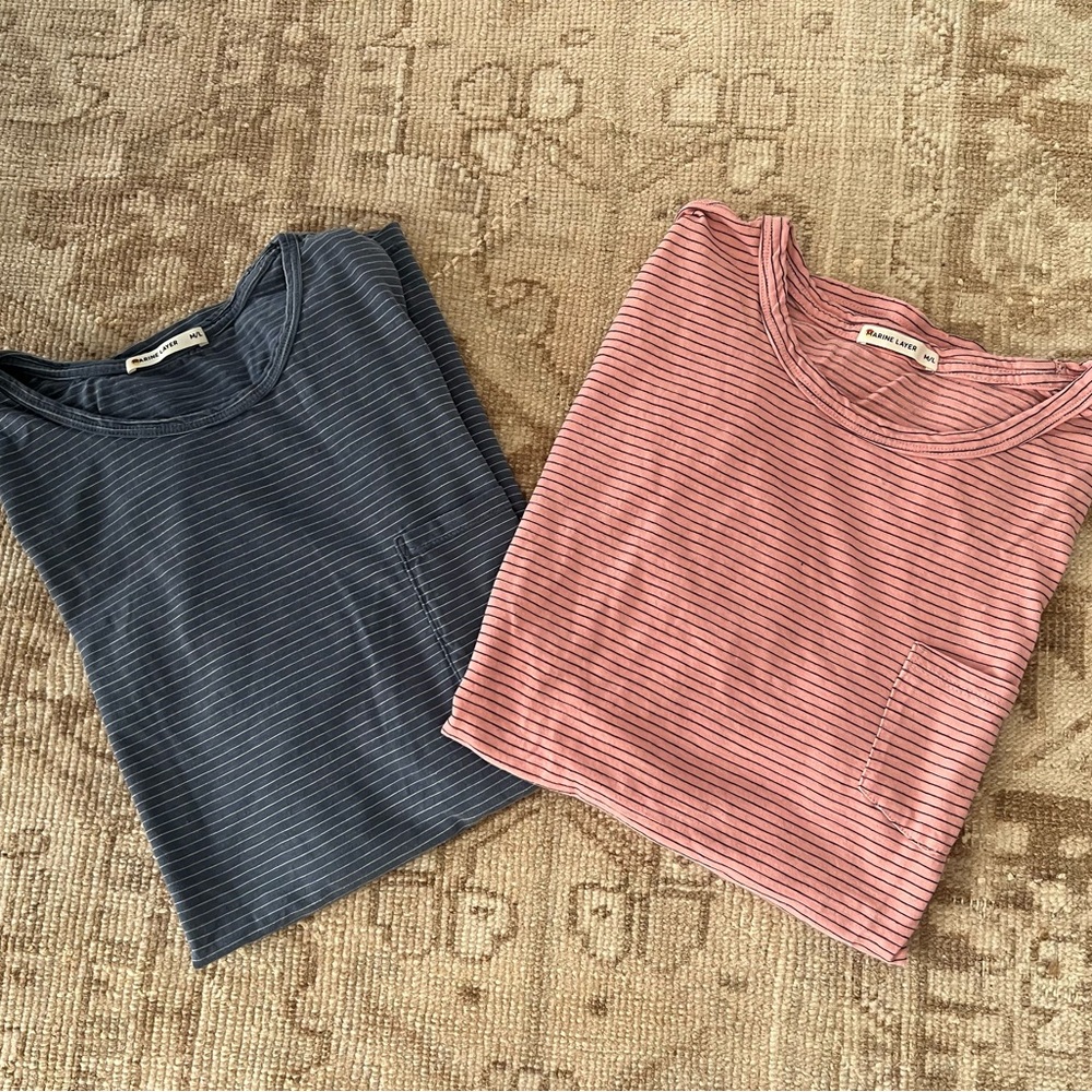 Two Marine Later Striped Blue and Pink T-Shirts